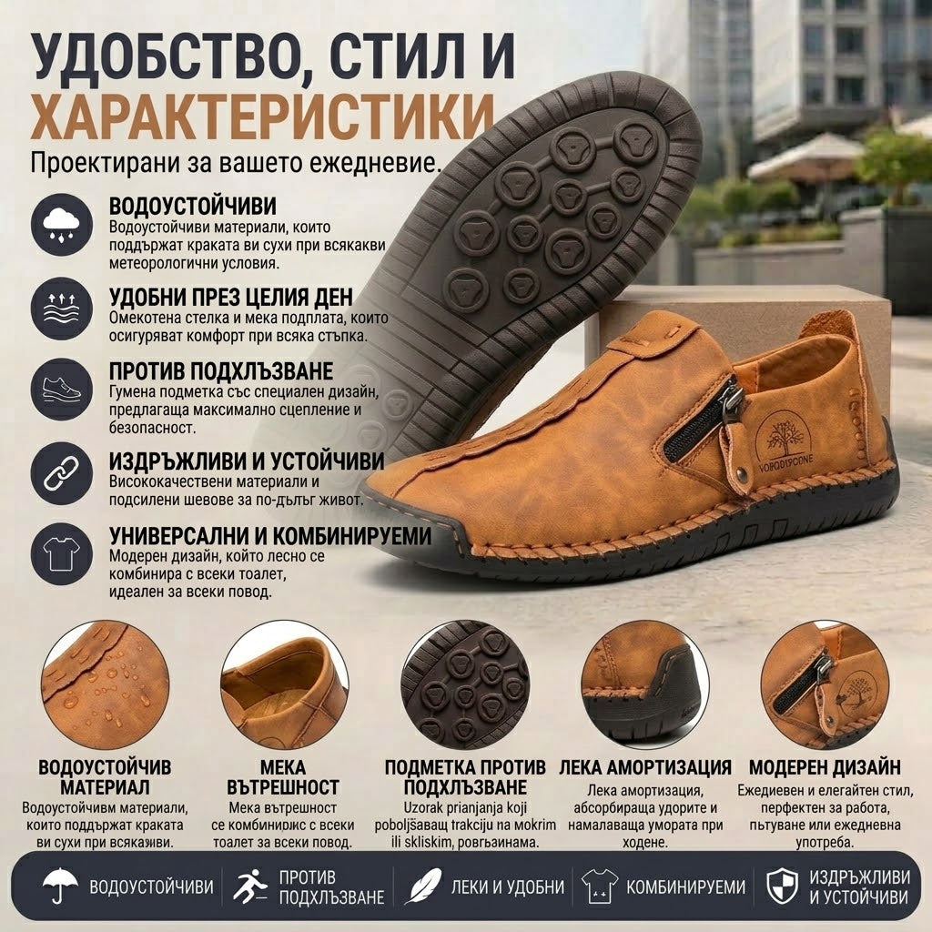 (🔥60% отстъпка днес - не пропускайте!) AMBETALE® - Мъжки кожени ортопедични обувки ✅ Край на болката в краката, комфорт през целия ден!