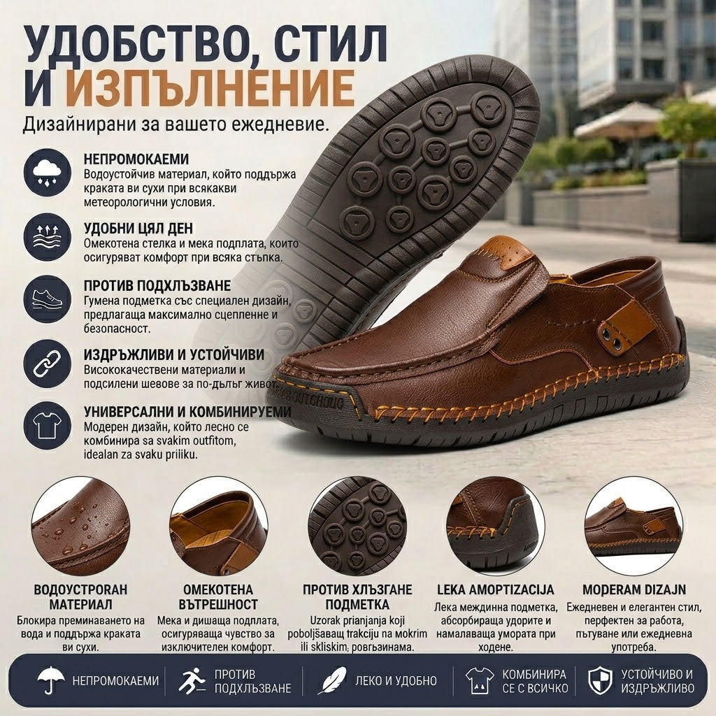 (🔥60% отстъпка днес - не пропускайте!) AMBETALE® - Мъжки кожени ортопедични обувки ✅ Край на болката в краката, комфорт през целия ден!