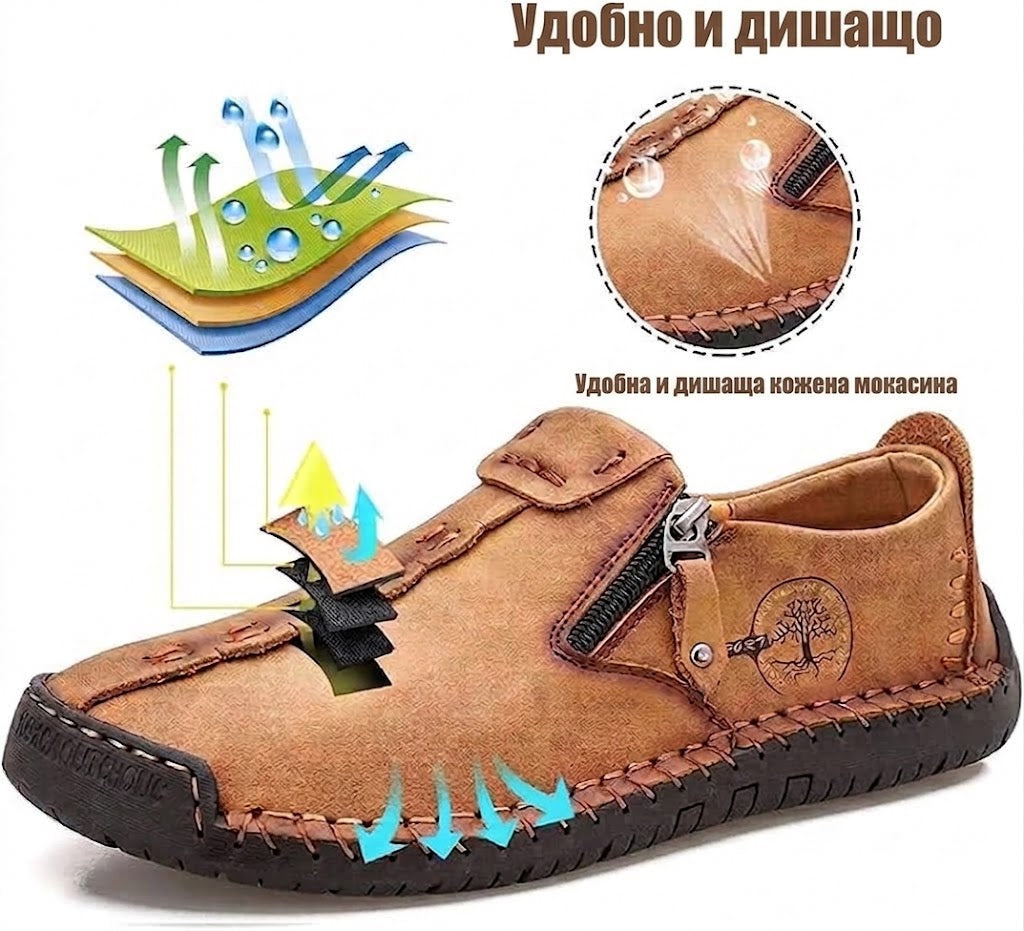 (🔥60% отстъпка днес - не пропускайте!) AMBETALE® - Мъжки кожени ортопедични обувки ✅ Край на болката в краката, комфорт през целия ден!