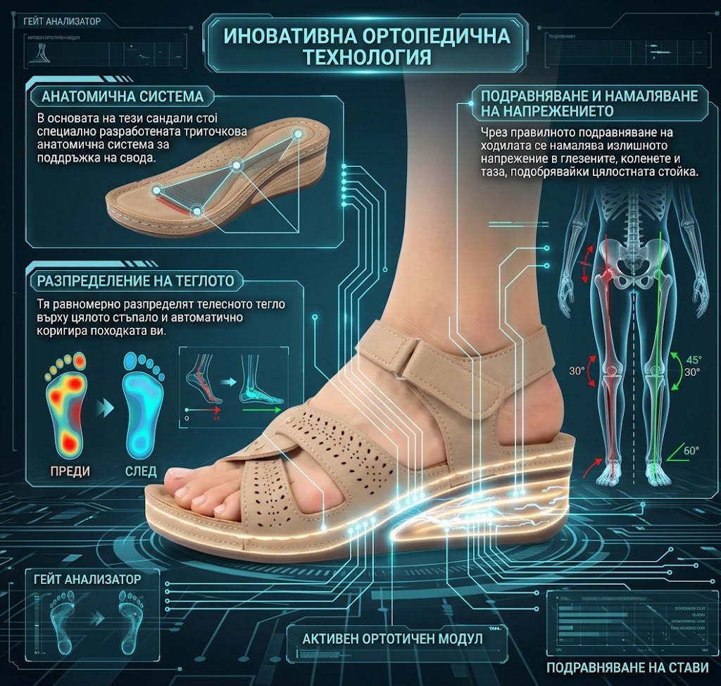【⏰60% отстъпка днес! Не пропускайте!】👡AMBETALE®Ергономични сандали с ортопедични стелки   ✅която спомага за облекчаване на болките в краката, стабилизира петата и намалява нестабилността при ходене